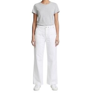 RAG & BONE White Wide Leg Carpenter Utility Pants High Rise Raw Hem Size 25